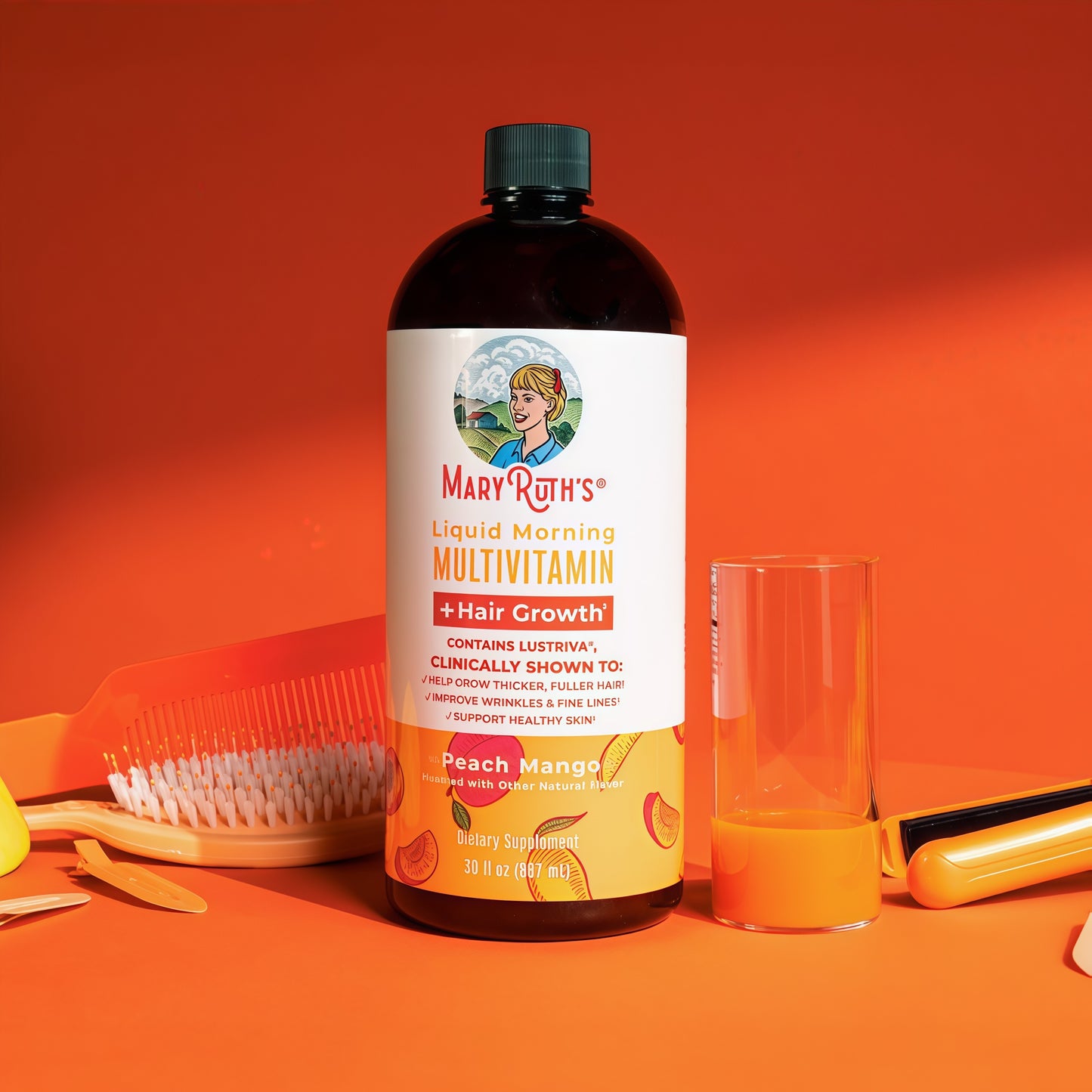 MaryRuth's Liquid Multivitamin+Hair Growth | Clinically Tested for Thicker Hair & Facial Wrinkles in Women | Biotin 10000mcg | Lustriva Hair Growth Supplement | Skin Care | Age 18+ | 30 Fl Oz