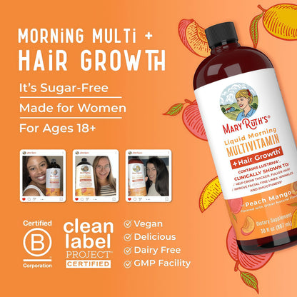 MaryRuth's Liquid Multivitamin+Hair Growth | Clinically Tested for Thicker Hair & Facial Wrinkles in Women | Biotin 10000mcg | Lustriva Hair Growth Supplement | Skin Care | Age 18+ | 30 Fl Oz